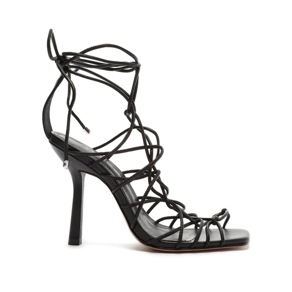 NWOB SCHUTZ Heyde Black Lace-Up Heel Sandals Size 8.5 B (runs small), Height 4” - Picture 1 of 7